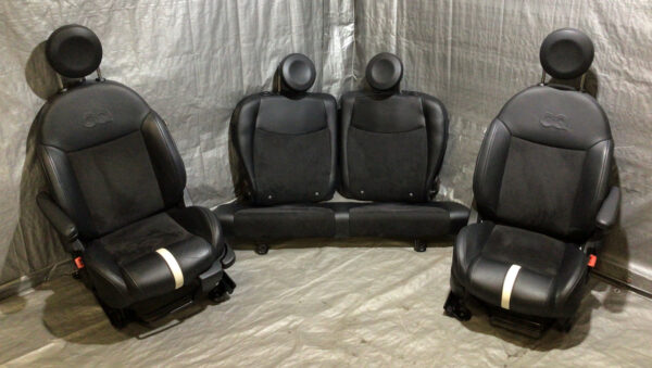 2014 Fiat 500c GQ Edition Black Leather / Suede Front & Rear Seat Set / F5017