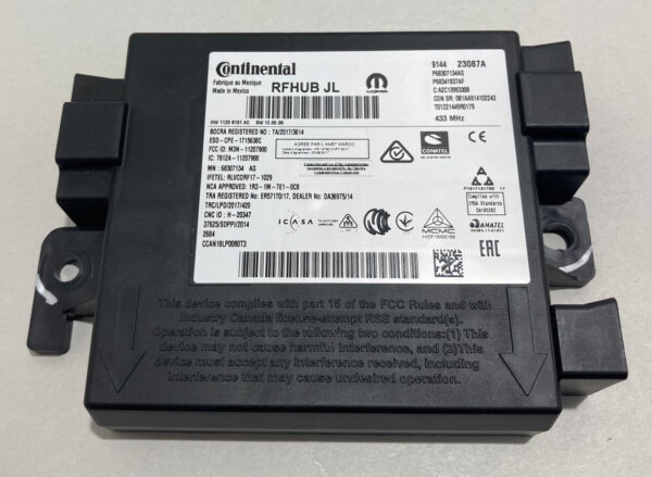 2018-2019 Jeep Wrangler JL Keyless Entry RF Hub Receiver Module / 68307134AG / JL008