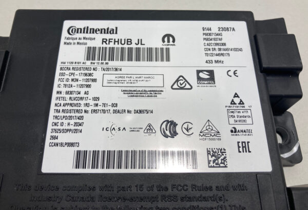 2018-2019 Jeep Wrangler JL Keyless Entry RF Hub Receiver Module / 68307134AG / JL008 - Image 2
