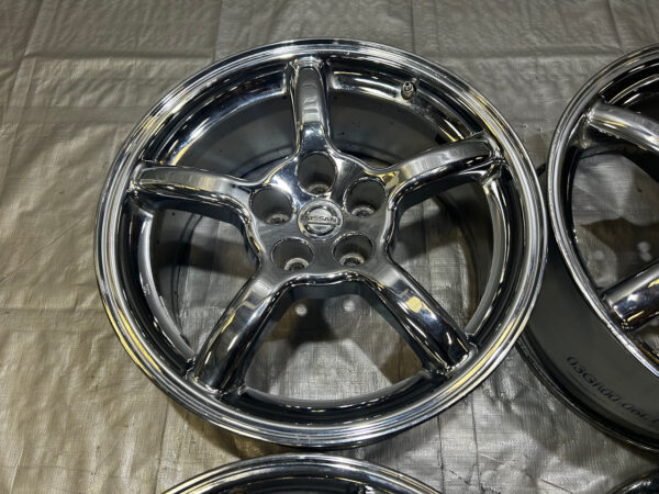*DAMAGE* 2003-2008 Nissan 350Z OEM 18x8" Chrome 5 Spoke Wheels Rims / Set of 4 / 5Z016 - Image 3